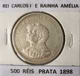 5 Tostões 500 Réis Prata D. Carlos I &  Rainha D. Amélia (4ª Dinastia)