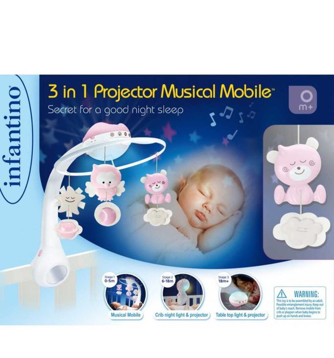 Музичний мобіль Infantino 3 в 1 з проєктором, рожевий