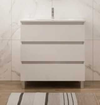 móvel branco 80cm  com 3 gavetas com lavatorio e torneira