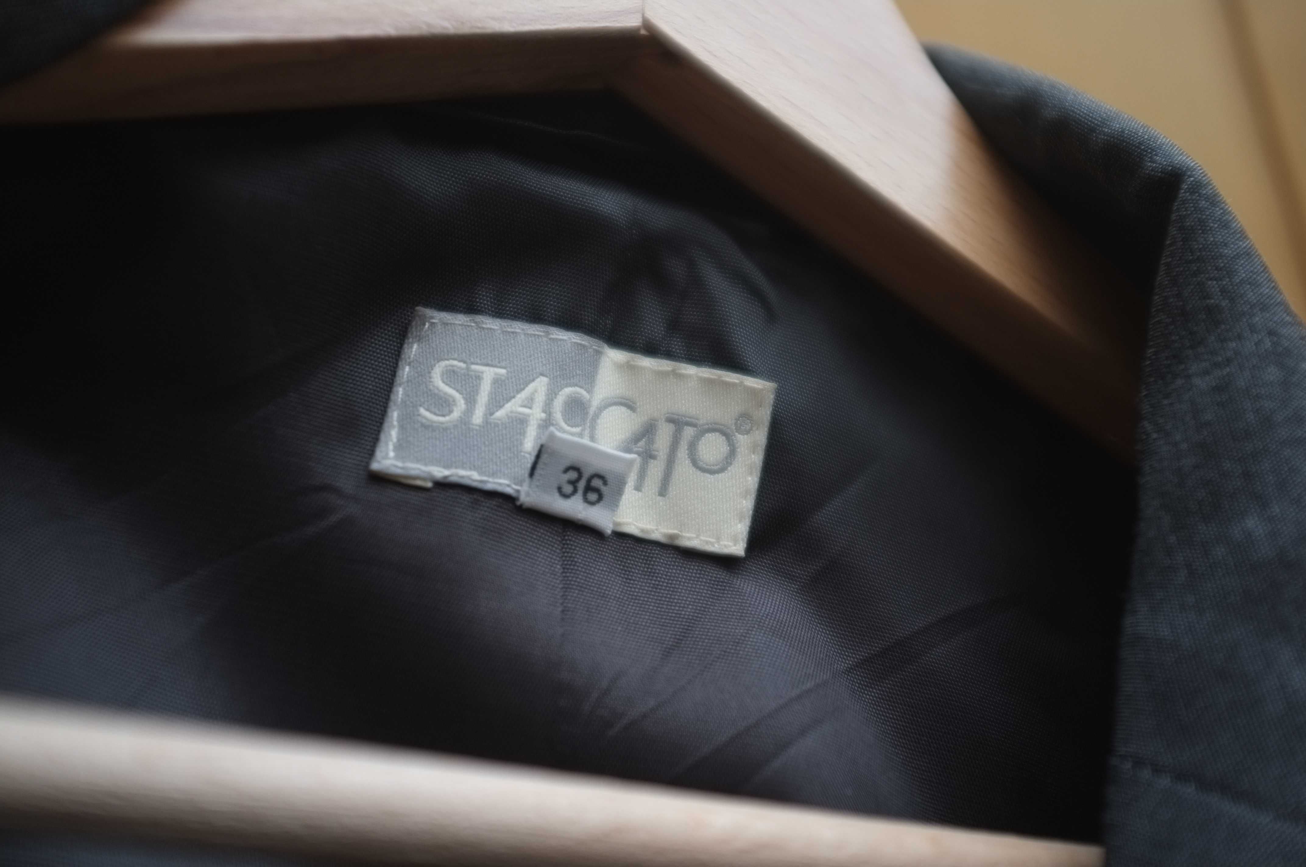 elegancka długa marynarka vintage Surdut szara srebrna żakiet Staccato