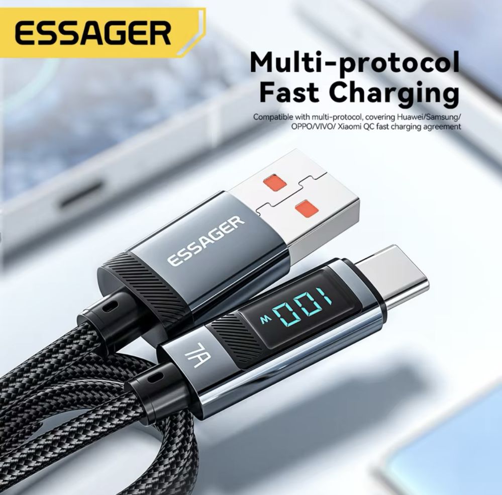 Essager 7A USB Type-C кабель | 100 Вт швидка зарядка