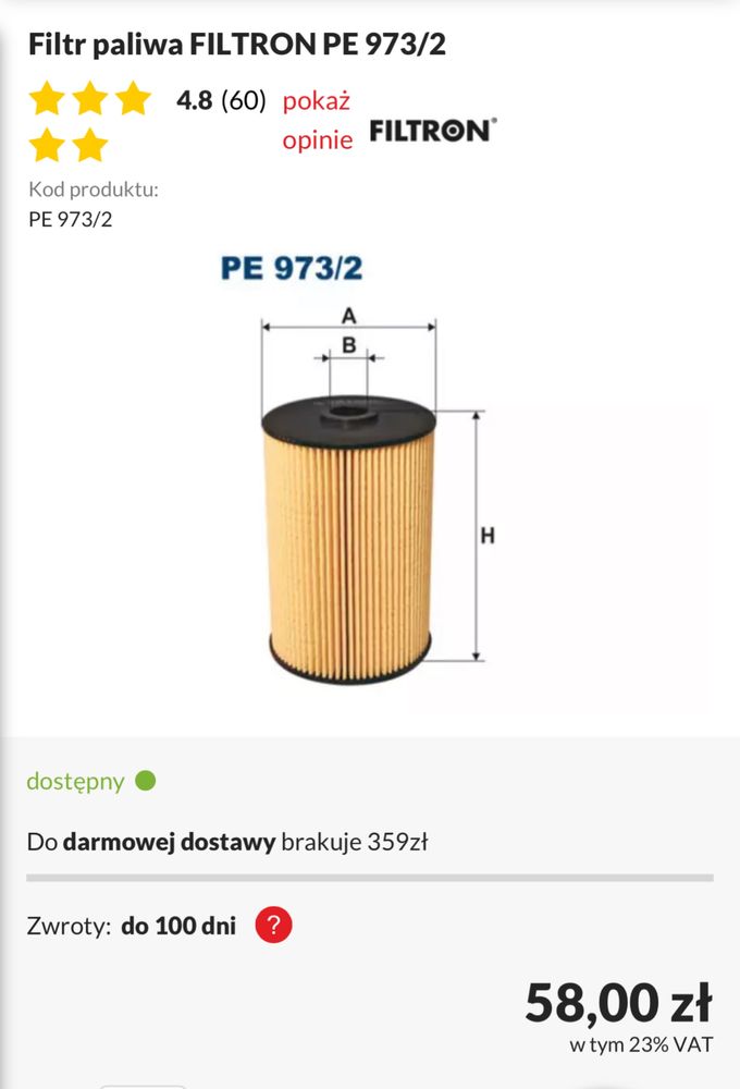 Filtr Paliwa PE 973/2