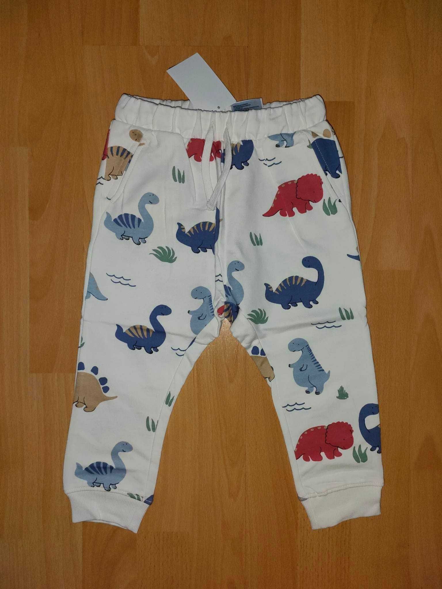 NOWE spodnie dresowe H&M 92, joggersy, dinozaury, słonie