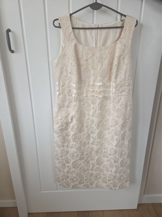 Elegancja sukienka 44 kremowa na ramiączka wesele xl