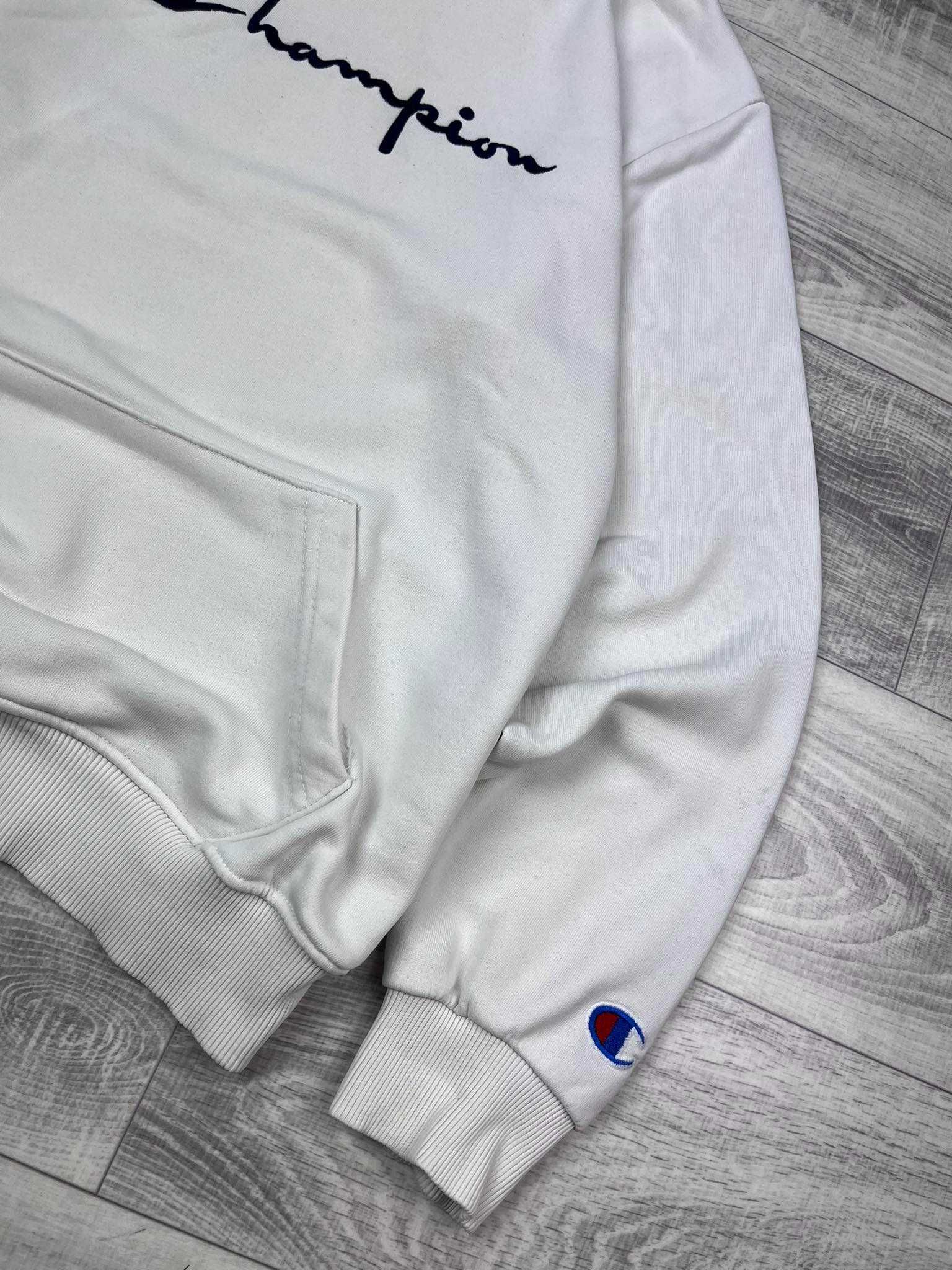 Bluza hoodie Champion biała bawełniana męska damska Unisex haft logo