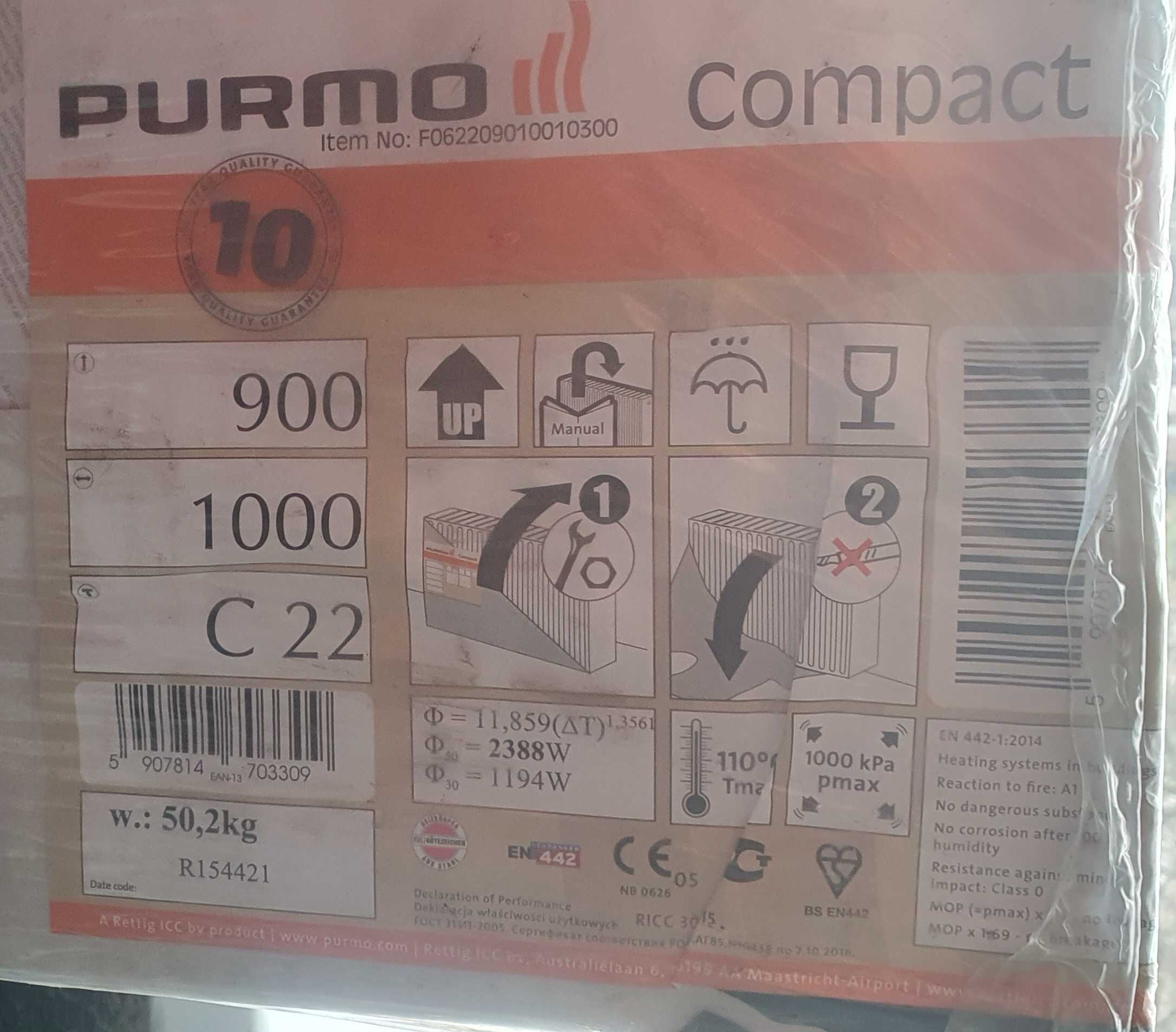 Grzejnik Purmo C22 900x1000x102mm przyłącze B850mm
