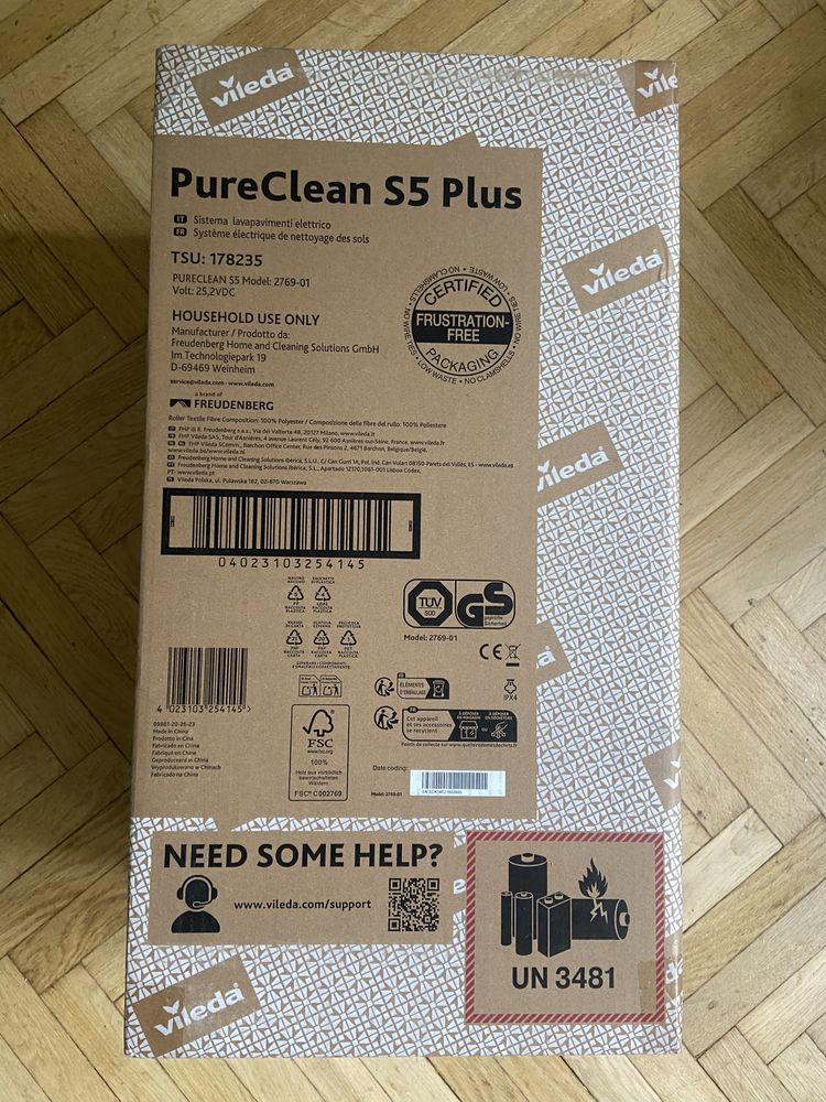 Bezprzewodowy, pionowy odkurzacz myjący Vileda Pure Clean S5 Plus