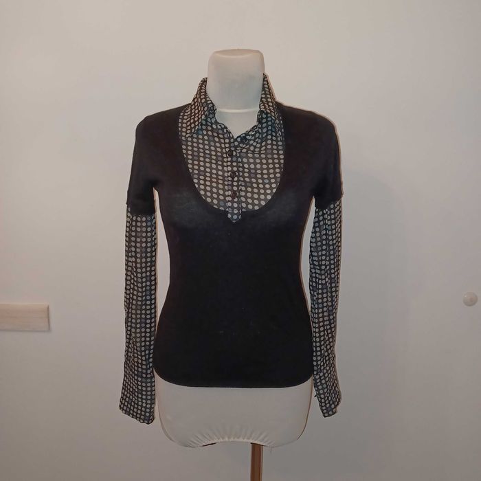 ORWELL sweterek razem z bluzką jedwab+wełna zgrabny dla M/L