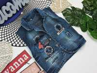 Jeans - kamizelka jeansowa naszywki krata r 74