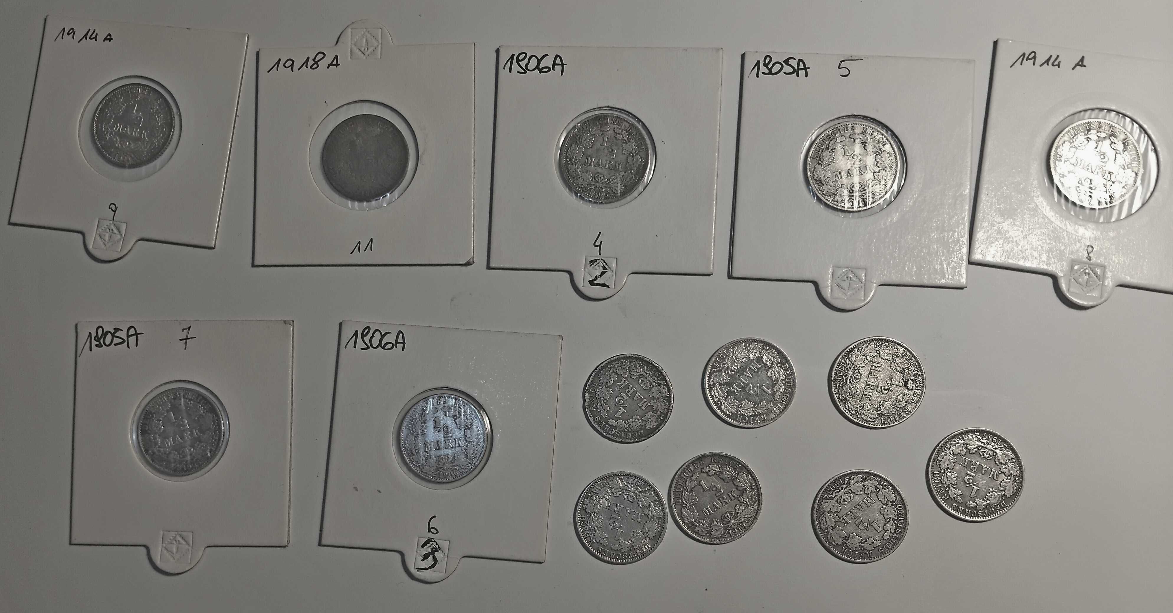 Pakiet monet 1/2 marki Cesarstwo Niemieckie 14 sztuk srebro