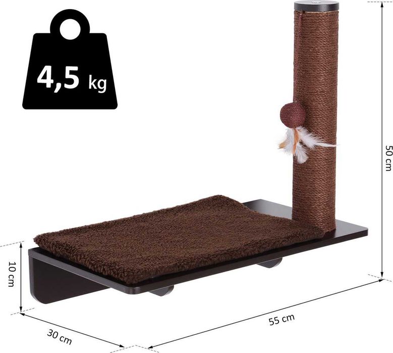 Drapak PawHut, tablica dla kota do montażu na ścianie, pluszowe