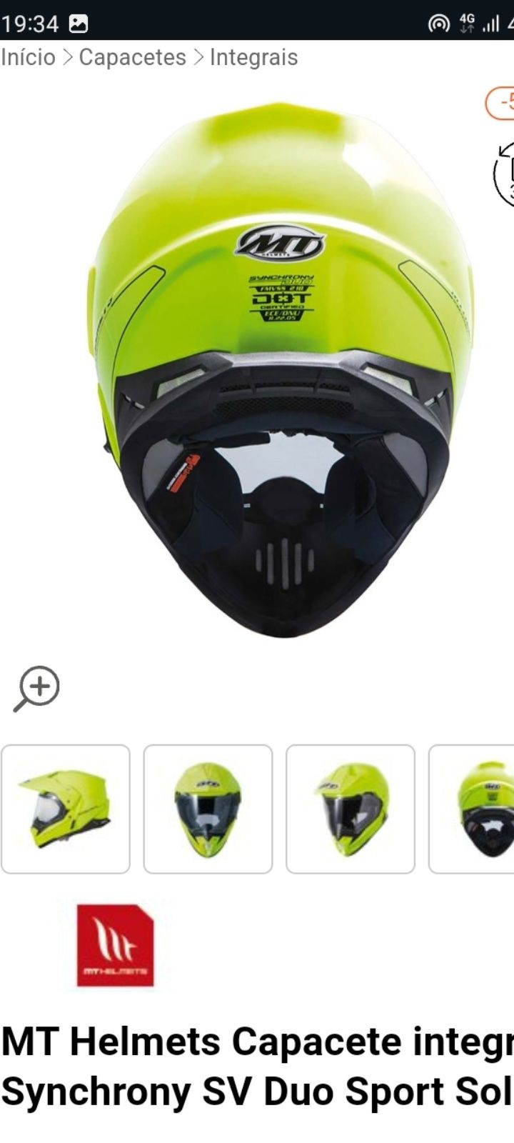 Capacete Moto MTHelmets integral Synchrony SV Duo Sport Solid