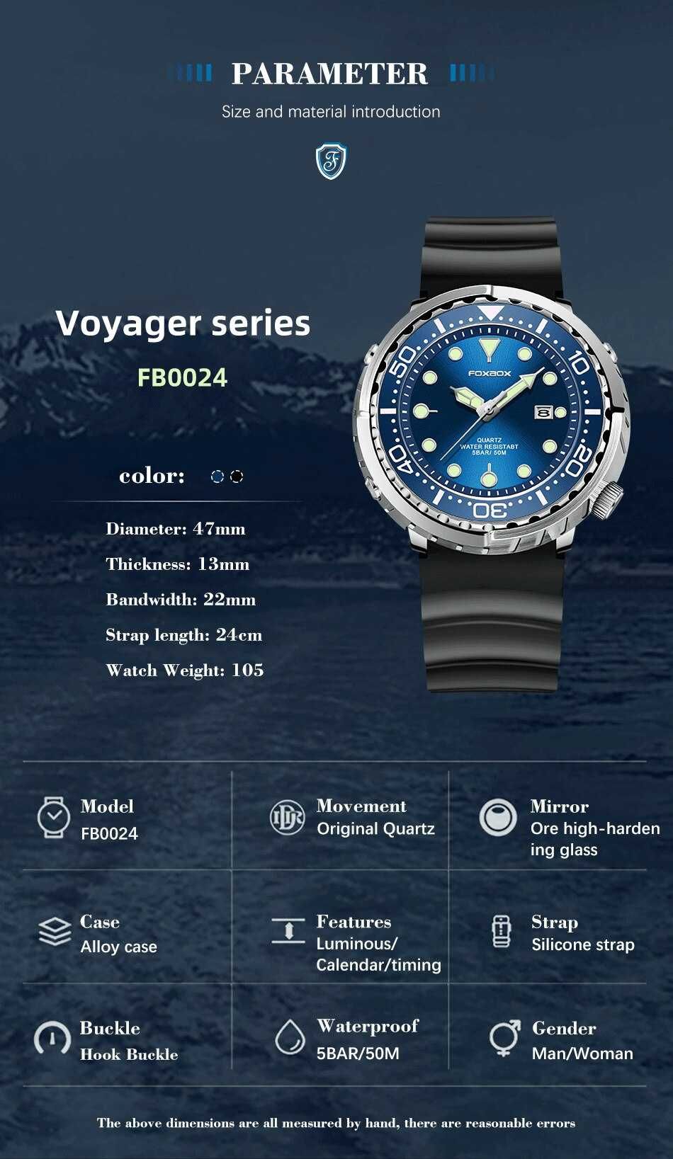 Duży Zegarek męski styl nurek tuńczyk 47mm luma wodoszczelny WR50