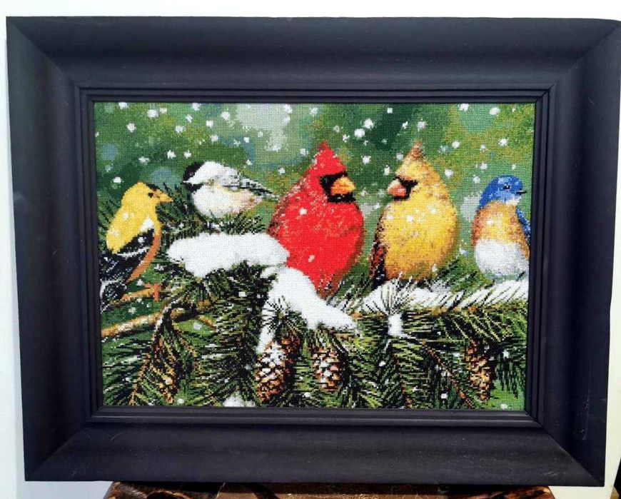 Haftowany obraz wg Kustom Krafts "Na moim podwórku" w Drewnianej Ramie