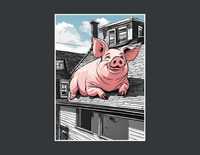 Plakat premium - ogromna świnia na dachu - do kuchni
