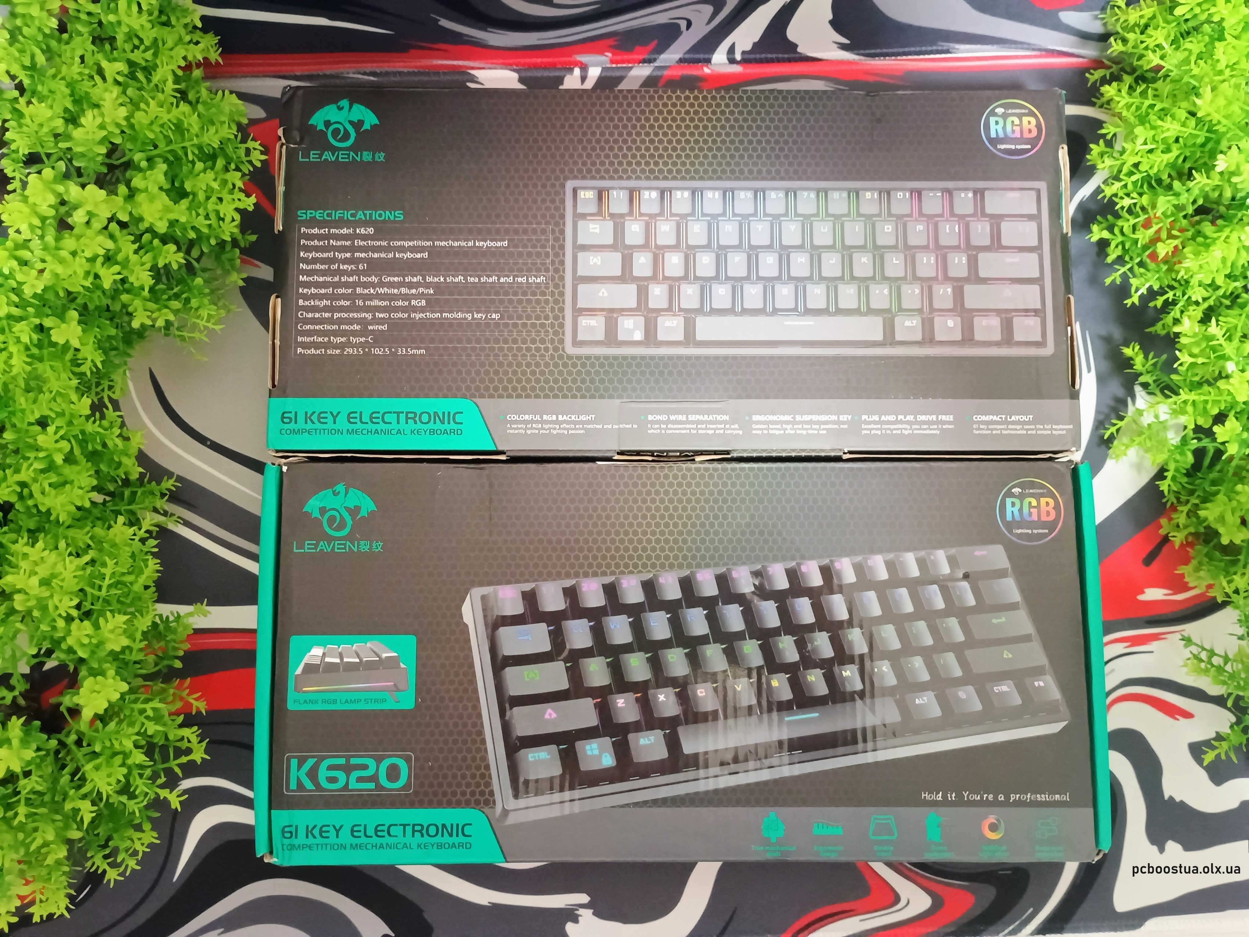 Нова LEAVEN K620 MINI Механічна ігрова клавіатура з RGB підсвіткою 60%