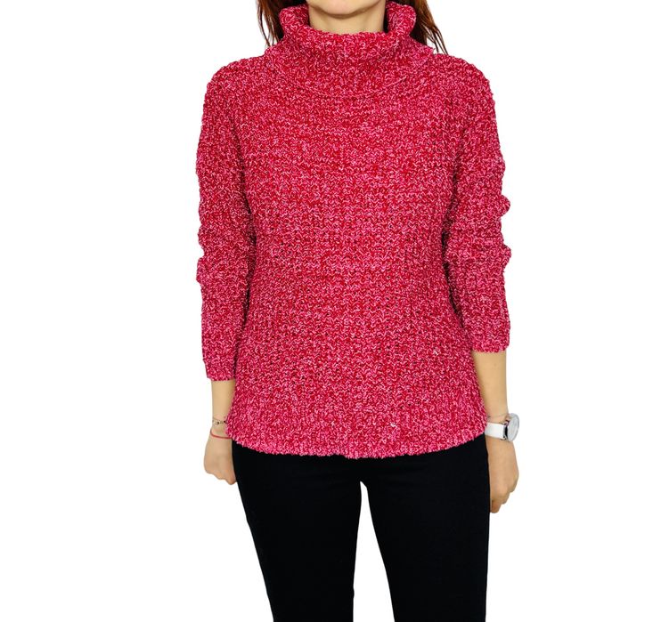 Różowy sweter z golfem o grubym splocie M 38 Nutmeg