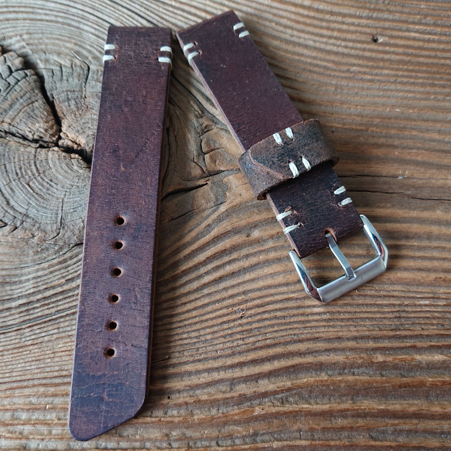 Pasek do zegarka 20 mm handmade skóra vintage ręcznie robiony