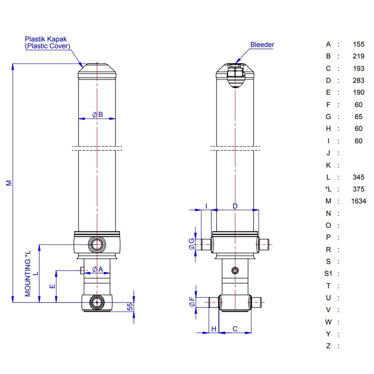 Гідроциліндр GHS 135-3-3855 H (фронтальний із кожухом) HIDROMAS