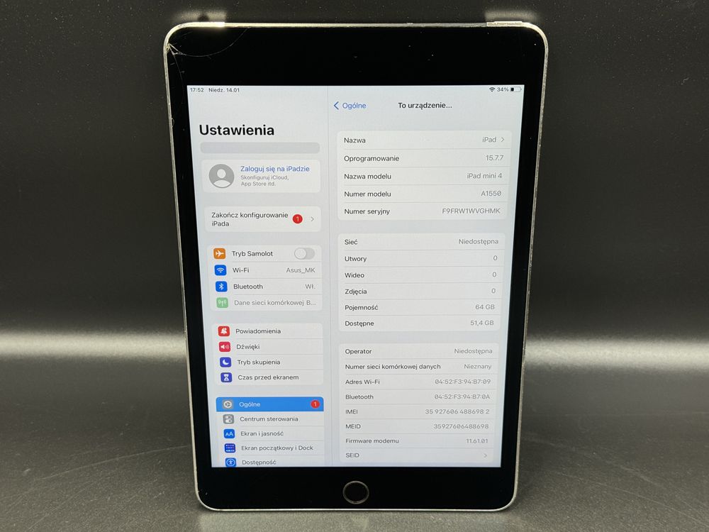 iPad mini 4 64GB (A1550) - Cellular (LTE) - tanio - faktura VAT 23%