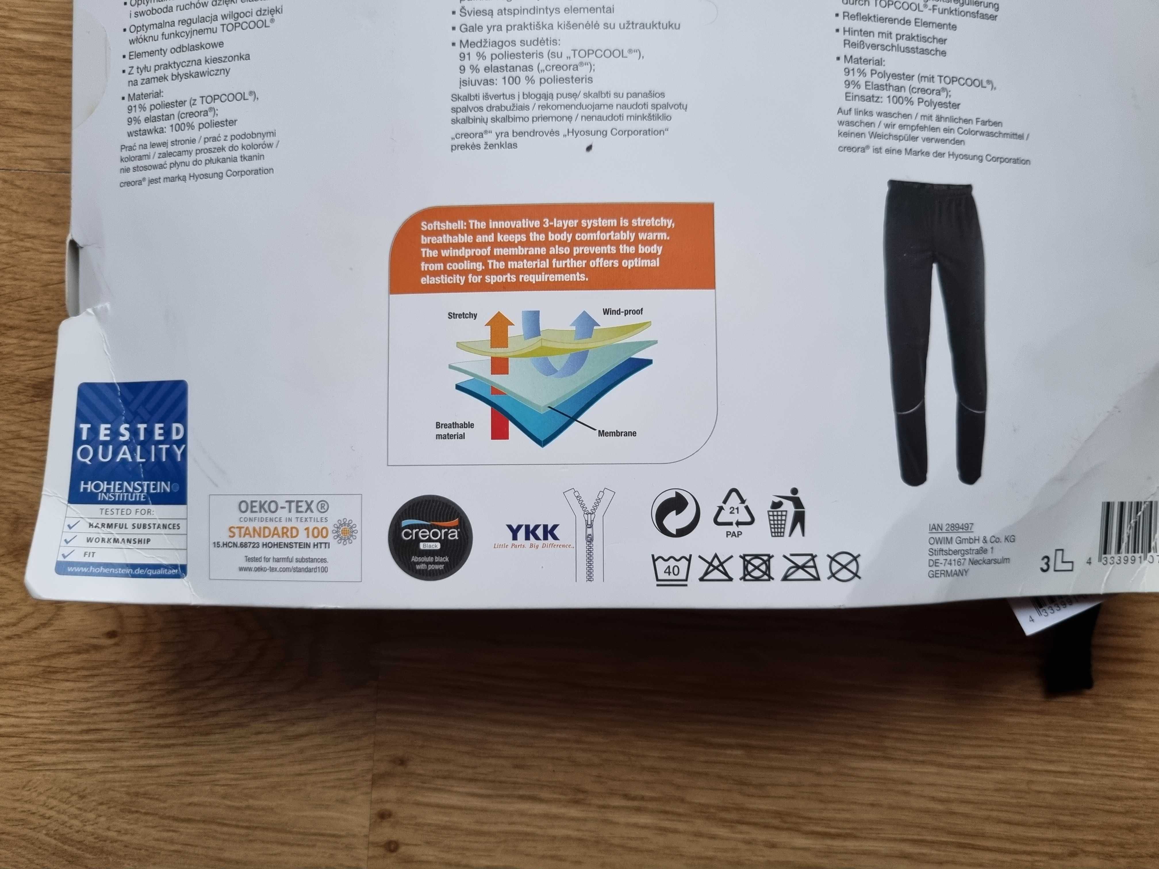 Spodnie dresowe męskie CRIVIT, bieganie rower NOWE, rozmiar 52/54, XL
