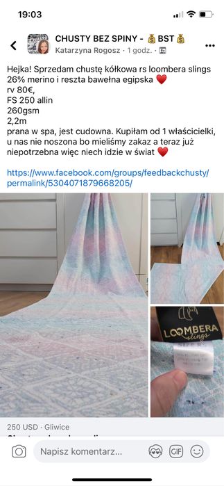Chusta merino loombera slings rozowa tecza biala fiolet nosidlo
