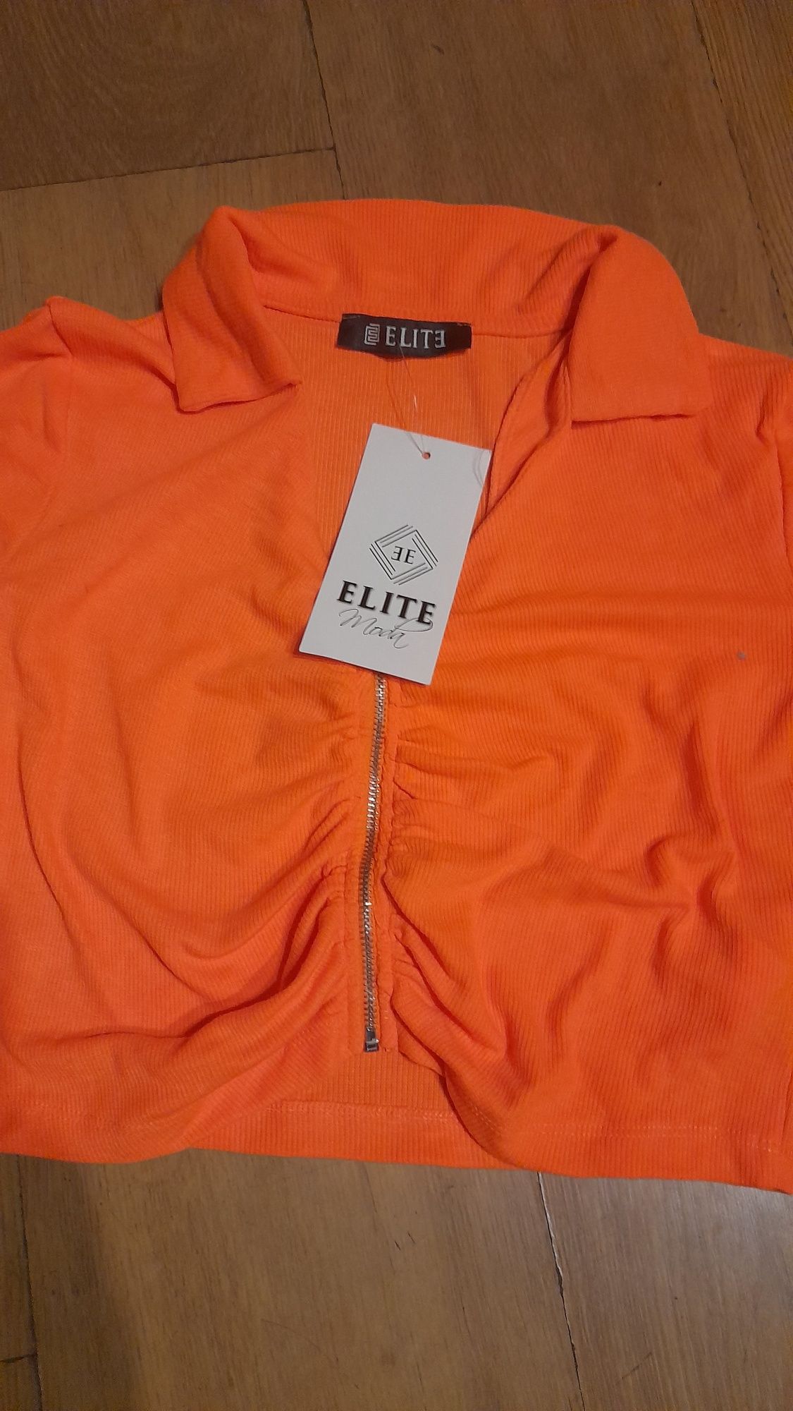 Nowy Top topik prążek pomarańcz neon roz uni Elite