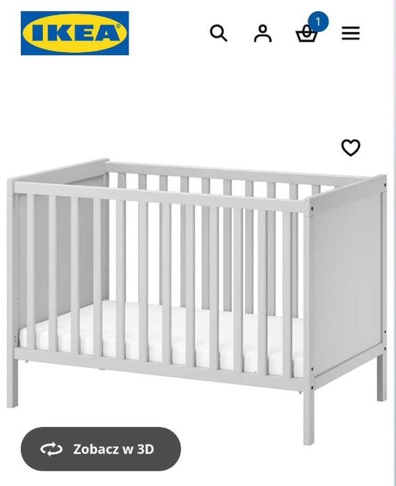 Łóżeczko IKEA SUNDVIK 120×60 szare + materac JÄTTERÖTT