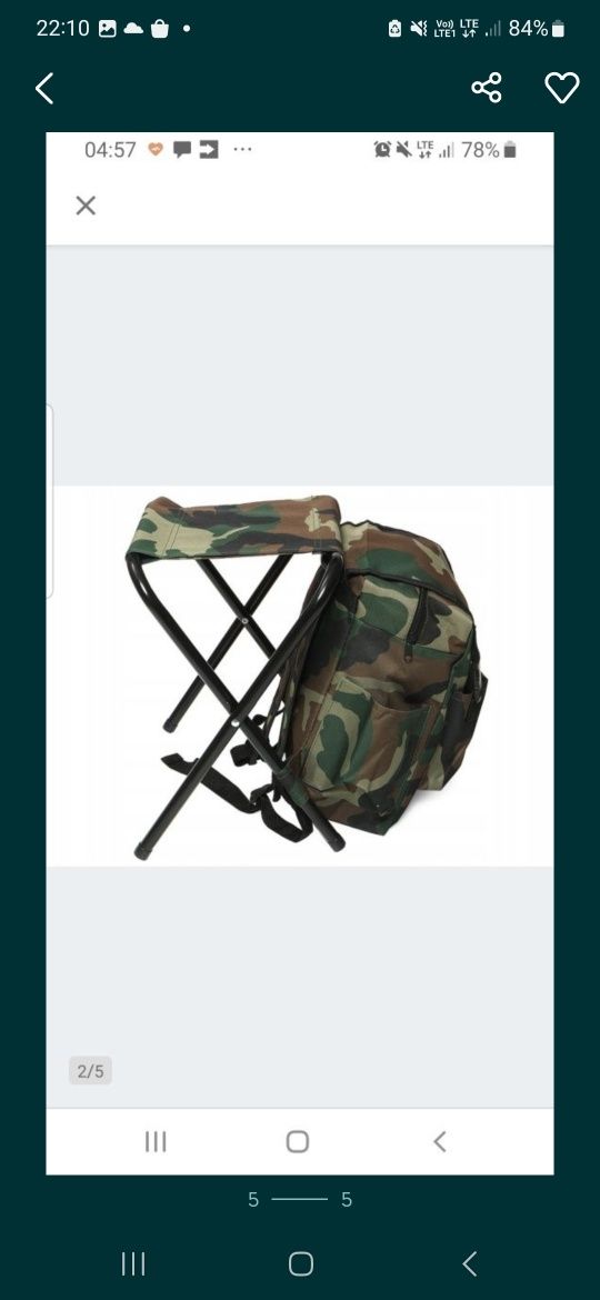 Krzesełko turystyczne składane wędkarskie 3w1 z plecakiem/torbą