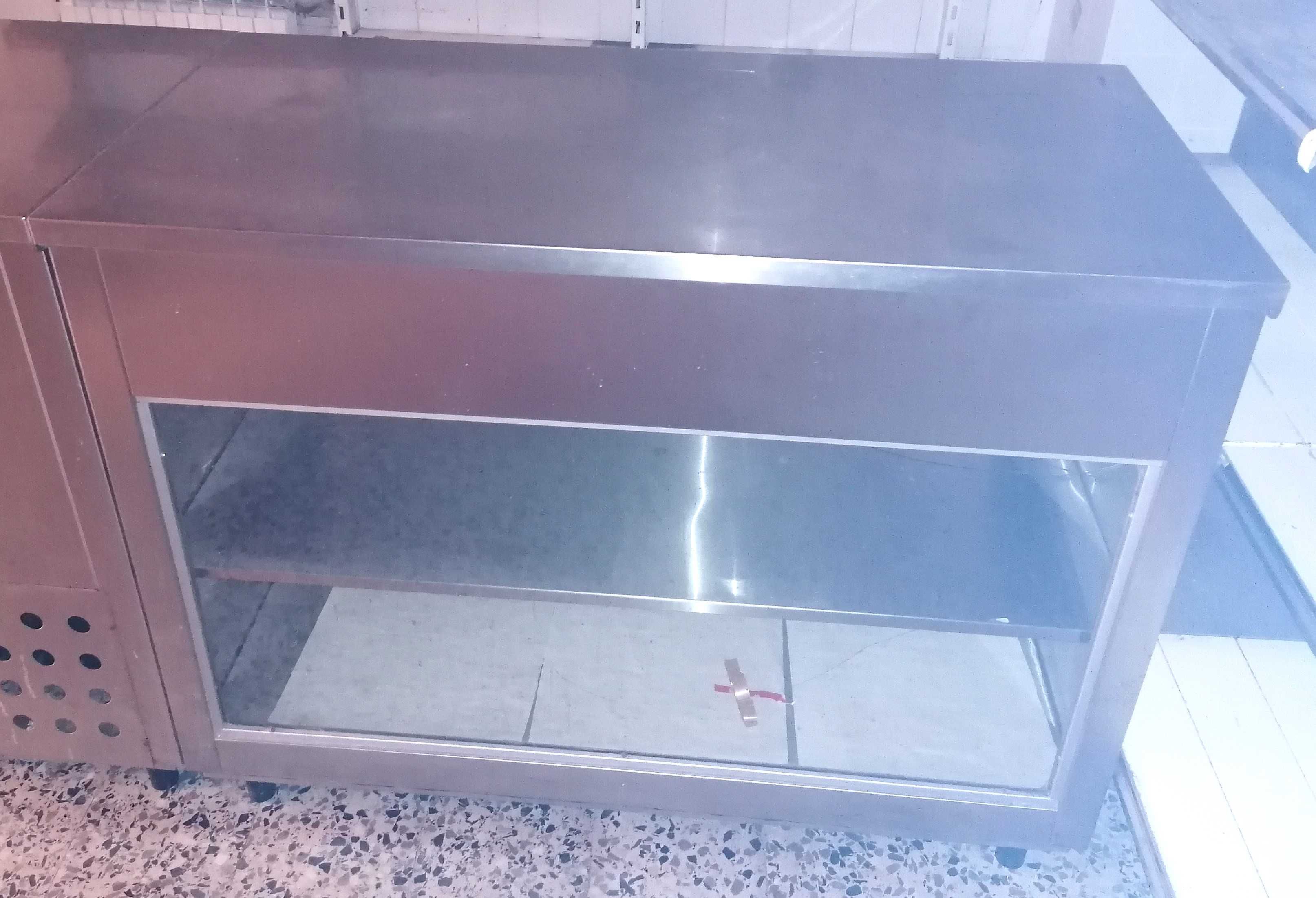 Balcão expositor inox p/ comércio – 1,25m – ótimo estado