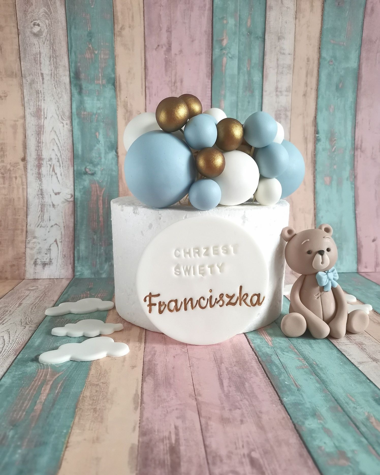 Dekoracja z masy cukrowej Miś chrzest święty Franio