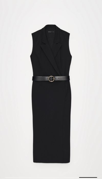 Czarna midi sukienka z paskiem,roz.34