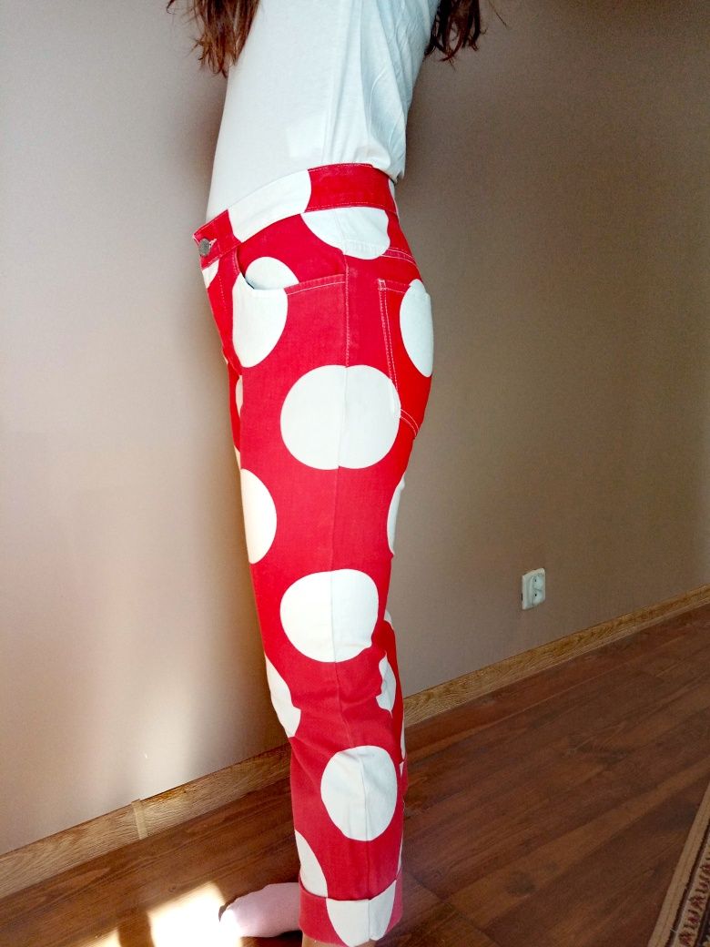 Jeansy Lee Moon Dots w kropki vintage punk rock unikalne czerwone