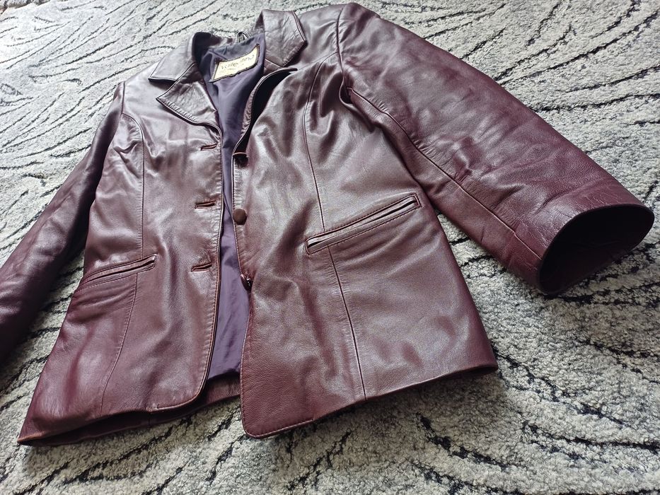 Kurtka damska skórzana Valentino M genuine lamb leather bordowa retro