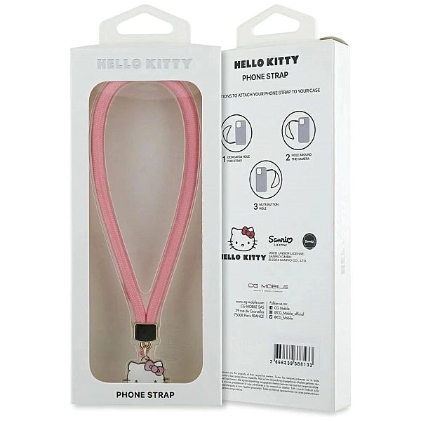 Zawieszka na telefon Hello Kitty Nylon Cord Kitty Head - różowa