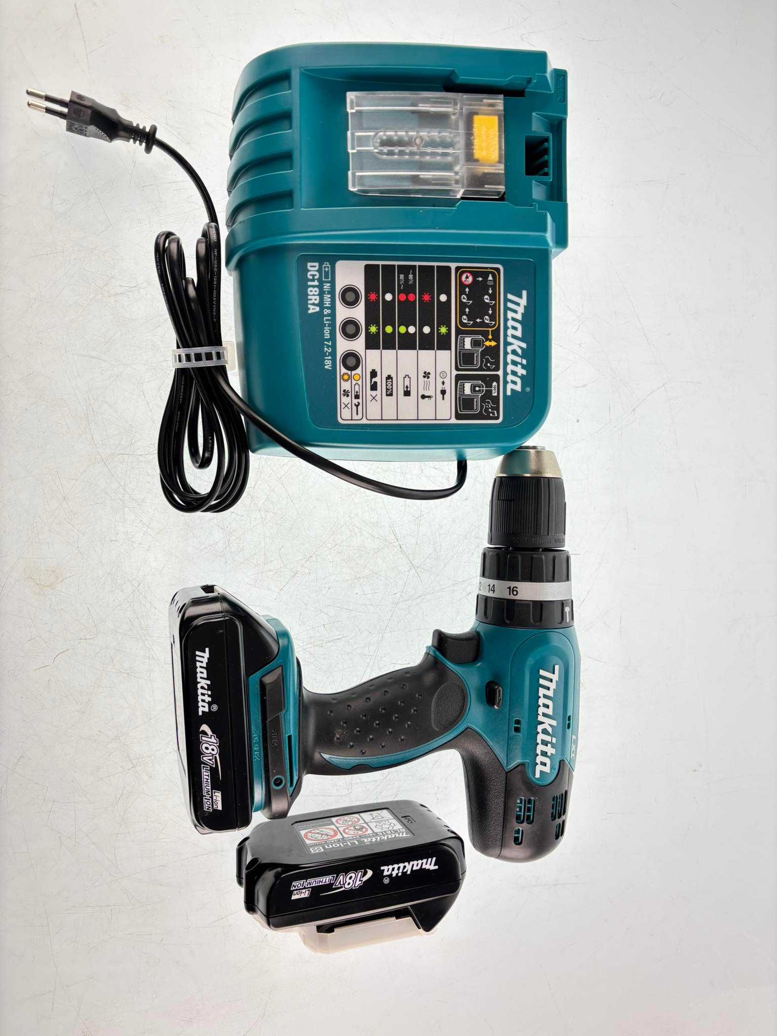 Makita Wiertarko-wkrętarka 18V + 2x akumulator BL1815 + ładowarka