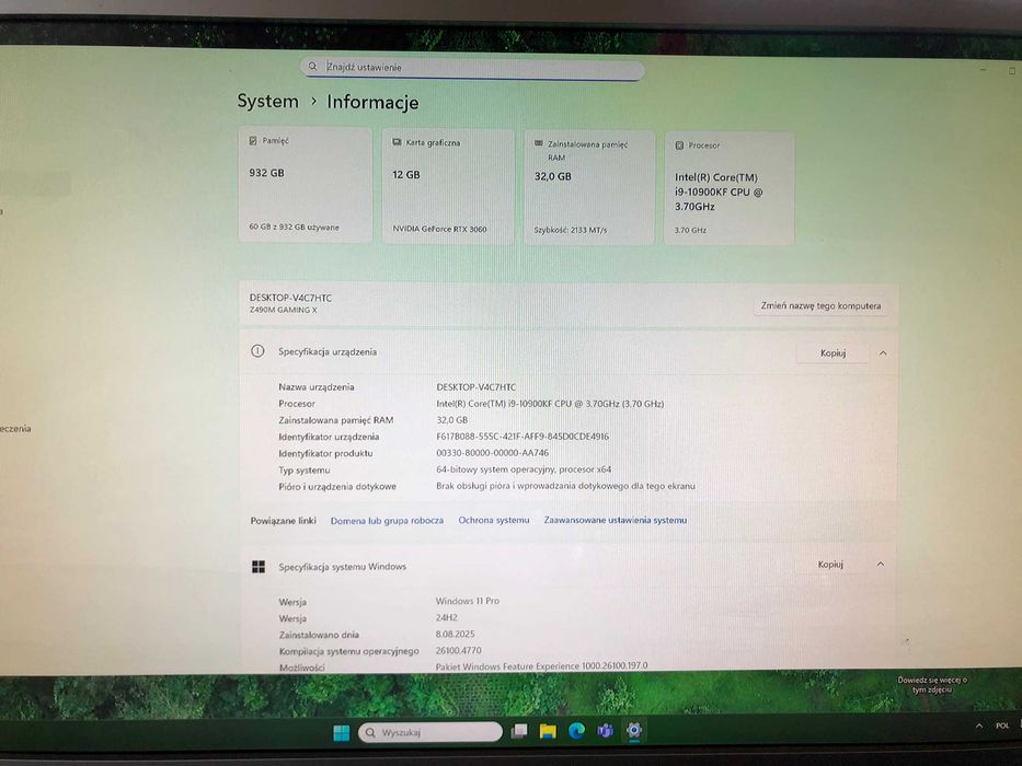PC Gaming, I9 10900KF, RTX 3060 12Gb, RAM 32, NVMe 1Tb