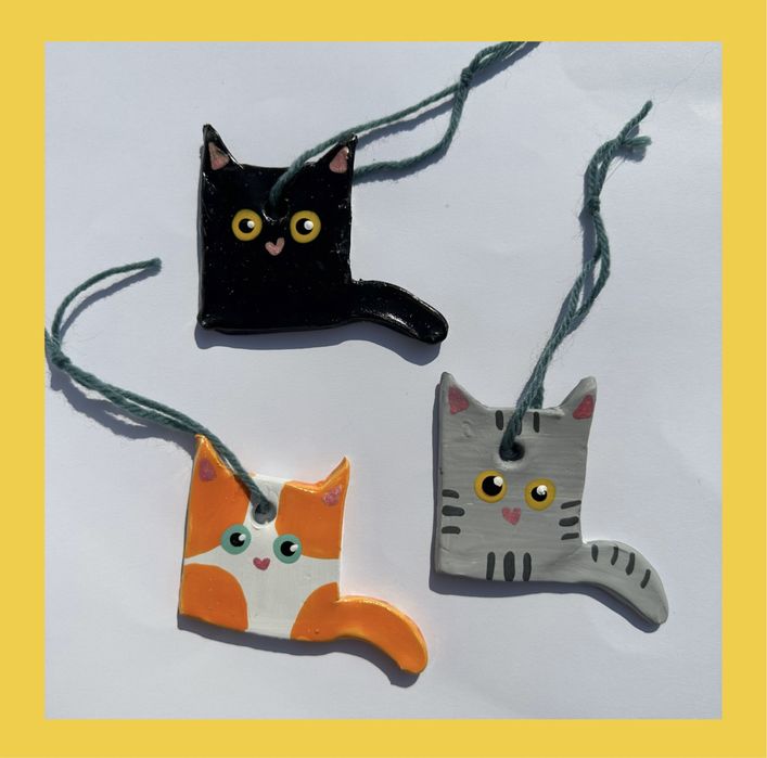 Zestaw zawieszek koty kot rudy czarny szary gliniane halloween