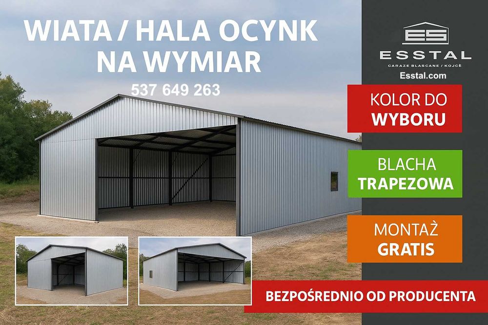 Zielony Otwarty Garaż Blaszany Wiata Magazyn Hala Magazynowa – ESSTAL*