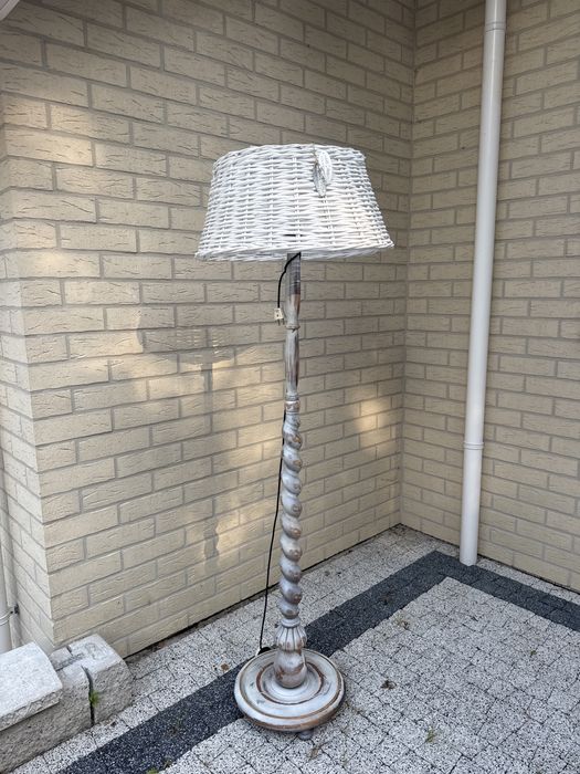 Stara drewniana PRL lampa w stylu Boho Vintage ratan rattan