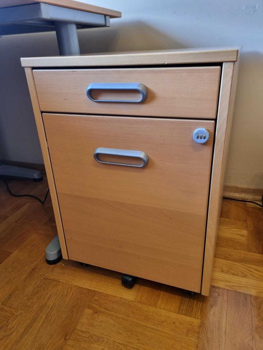 Zestaw biurowy Ikea Galant, biurko narożne + komoda na dokumenty