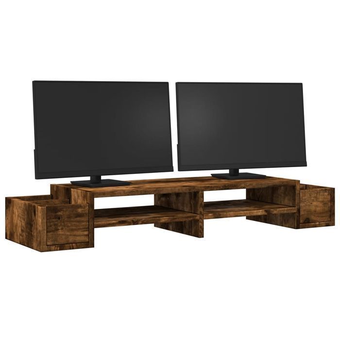 Vidaxl Podstawka Pod Monitor Z Przegrodami Przydymiony Dąb 100X27X15Cm