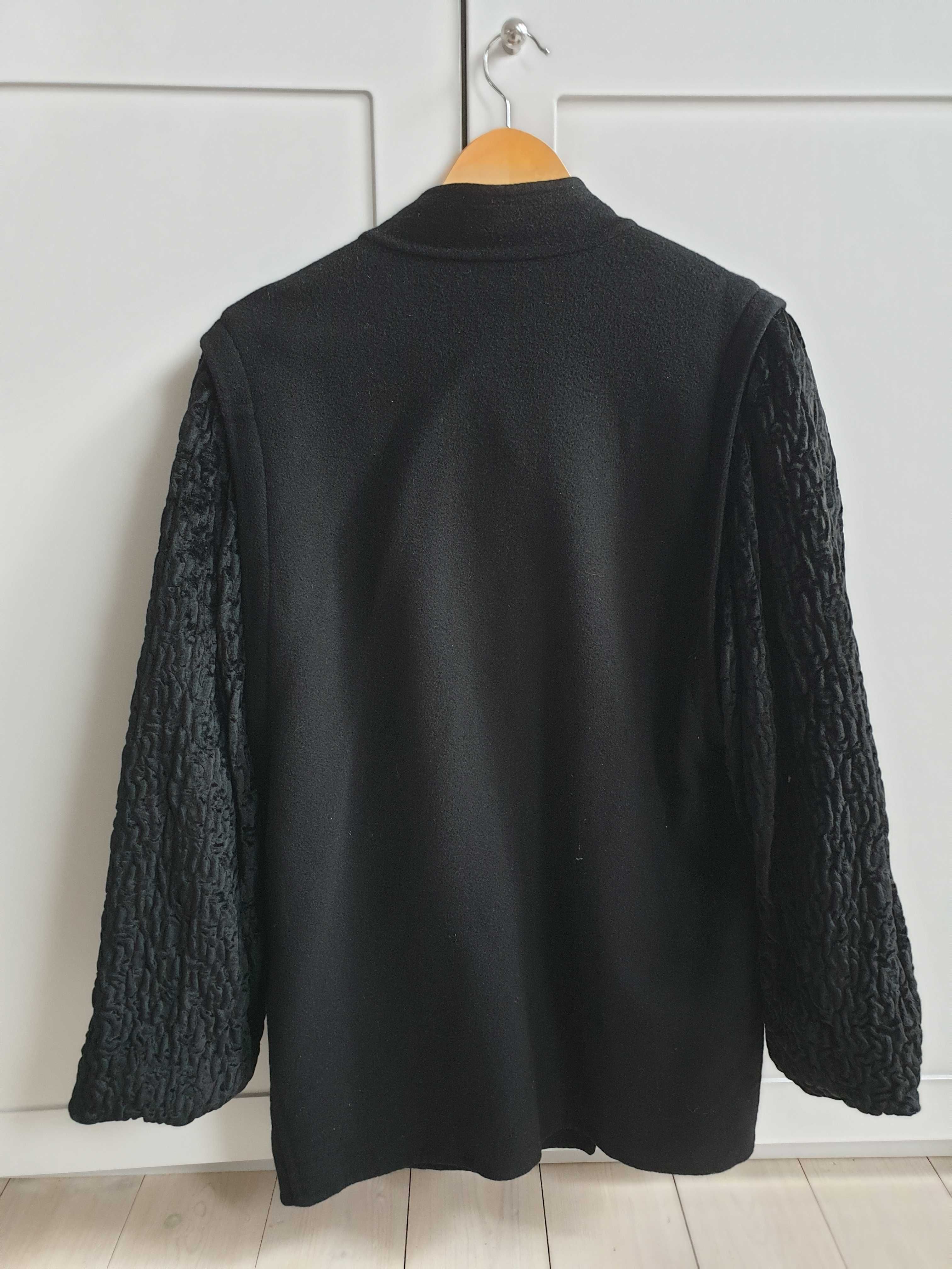 Wełniany włoski płaszcz kurtka vintage czarny 44 Meseglise oversize