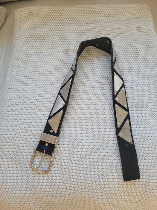 Pasek damski, czarny, skora+metal, 80 cm