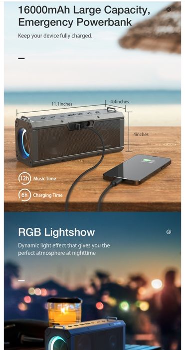 Coluna de Som portátil  120W com bluetooth Quad Drivers Deep Bass Ster