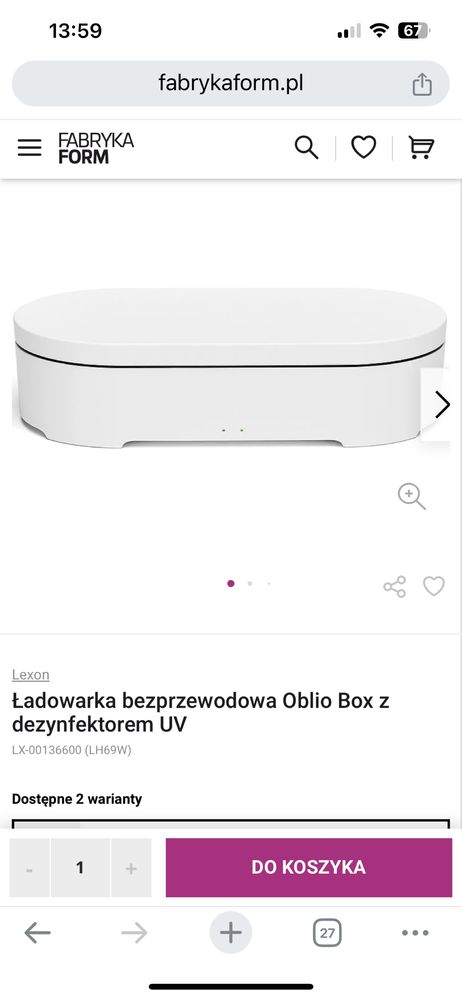 Ładowarka bezprzewodowa Oblio Box z dezynfektorem UV lexon nowa