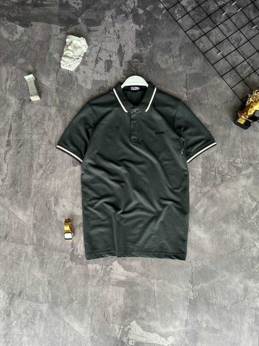 Футболка поло HUGO BOSS Premium з qr-code і біркою однотонна i57/10T-6