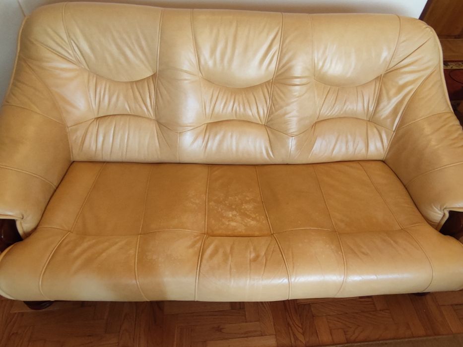 Skórzany zestaw wypoczynkowy, kanapa + 2 fotele