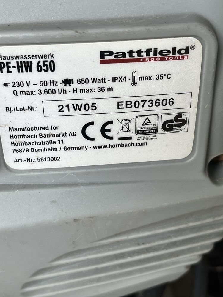 Hydrofor Pompa wody Pattfield PE-HW 650