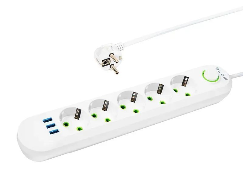 Listwa przedłużacz sieciowy BLOW 5 gniazd + 3x USB 2m biały 98-229#
